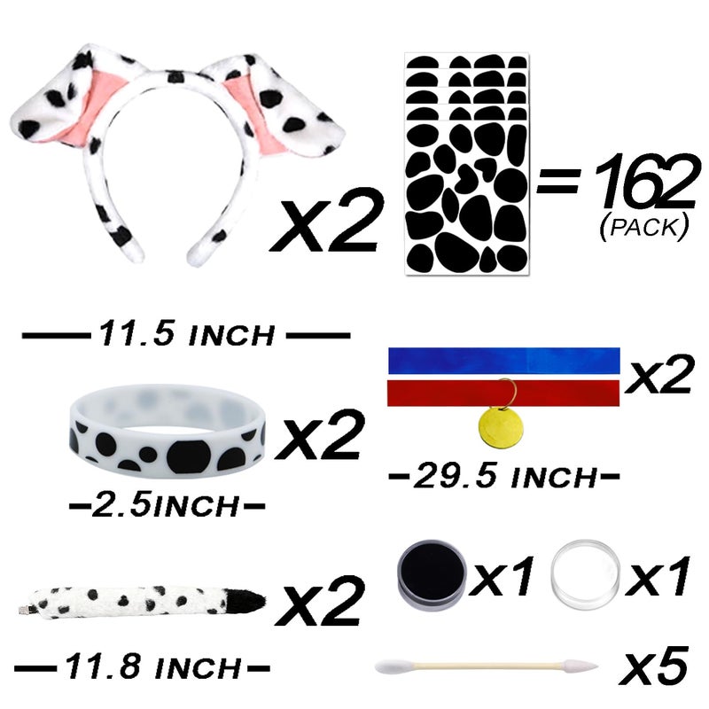 Ahuimeius 2 Set Dalmatian Dog costume Ear Headband, Bow Tie, Tail set, Silicone bracelet,Collar and 144 Pieces Black Adhesive Felt for Halloween DIY Projects Costume - Image 2